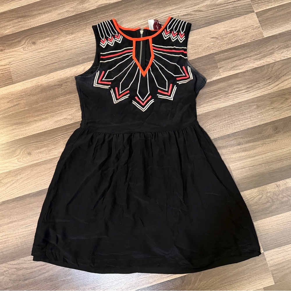 Chloé Oliver Anthropologie  black Silk Dress Geometric Embroidery whimsigoth. L